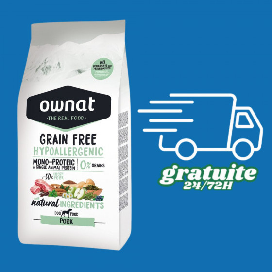 Ownat Hypoallergénique Sans céréales - Porc  12KG