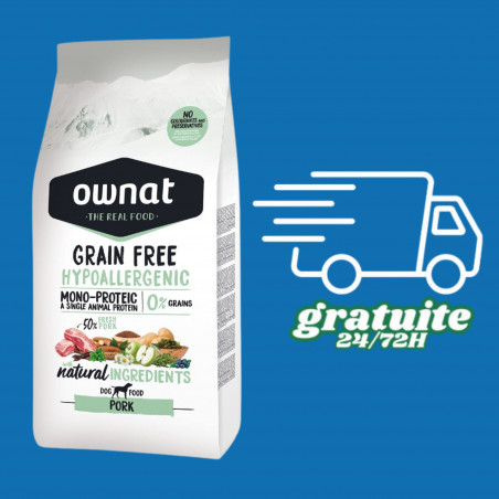 Ownat Hypoallergénique Sans céréales - Porc  12KG