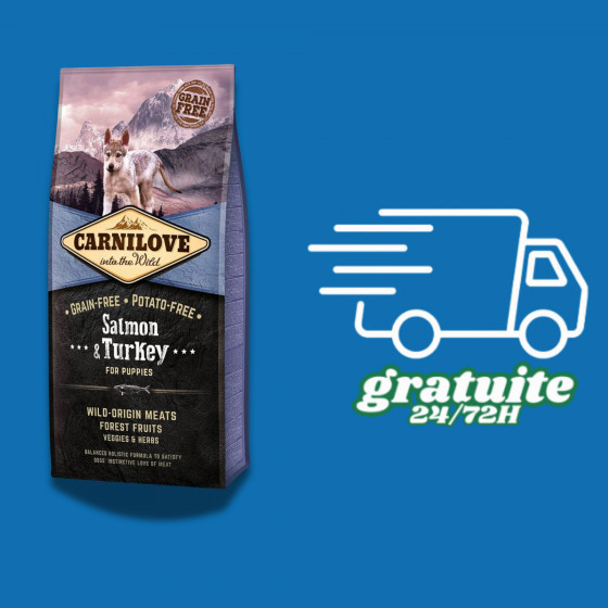 Croquette chiot Carnilove Saumon & Dinde - 12kg