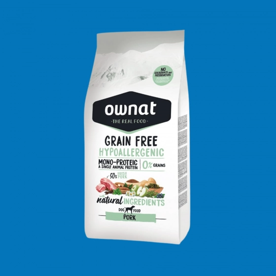 Croquettes Hypoallergéniques pour Chien Ownat GF au Porc – Sans Céréales
